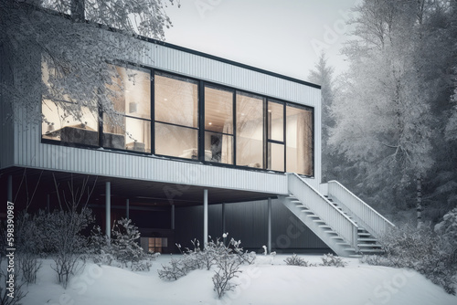 Modern Nordic house style fro exterior view, Architecture design for family, personal house for relaxing after work, beautiful sweet home with Generative Ai.