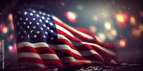 American flag ,United States of America. National holiday U.S. Independence Day, Memorial Day and Happy martin luther king day. USA flag with bokeh background. Generative AI. photo
