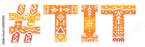 TIT Hashtag. Isolated text with national ethnic ornament. Patterned Popular Hashtag #TIT for social network, Adult resources, mobile app, games, clothing, t-shirt, banner, adv. Stock vector image