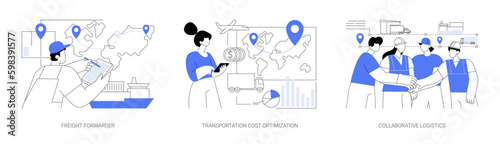 International goods shipment abstract concept vector illustrations.
