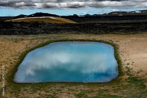 Islandia turkusowe jeziorko wulkany i siarka photo
