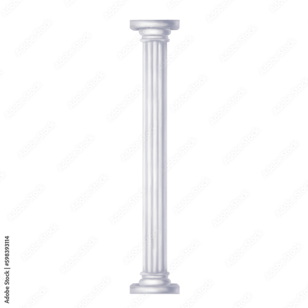 Classic antique white marble column in Roman and Renaissance style. Digital illustration on a white background. Antique scenery, part of the amphitheater, archaeological sculptures, theatrical scenery Classic antique white marble column in Roman and Renaissance style. Digital illustration on a white background. Antique scenery, part of the amphitheater, archaeological sculptures, theatrical scenery