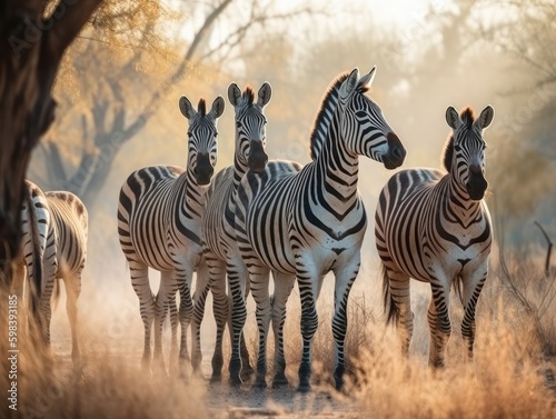 Group of Zebra in natural habitat (generative AI)