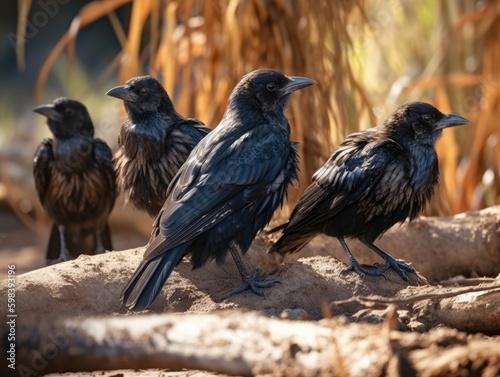 Group of Crow in natural habitat (generative AI)