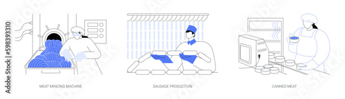 Meat processing abstract concept vector illustrations.