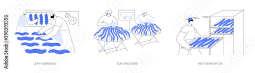 Meat drying abstract concept vector illustrations.