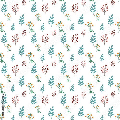 Berries and leaves floral botanical pattern