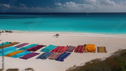 Seaside Serenity  A Colorful Collection of Beach Loungers and Towels  AI-Generated