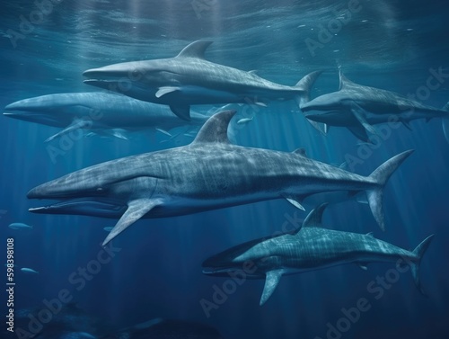 Group of Blue Whale in natural habitat (generative AI)