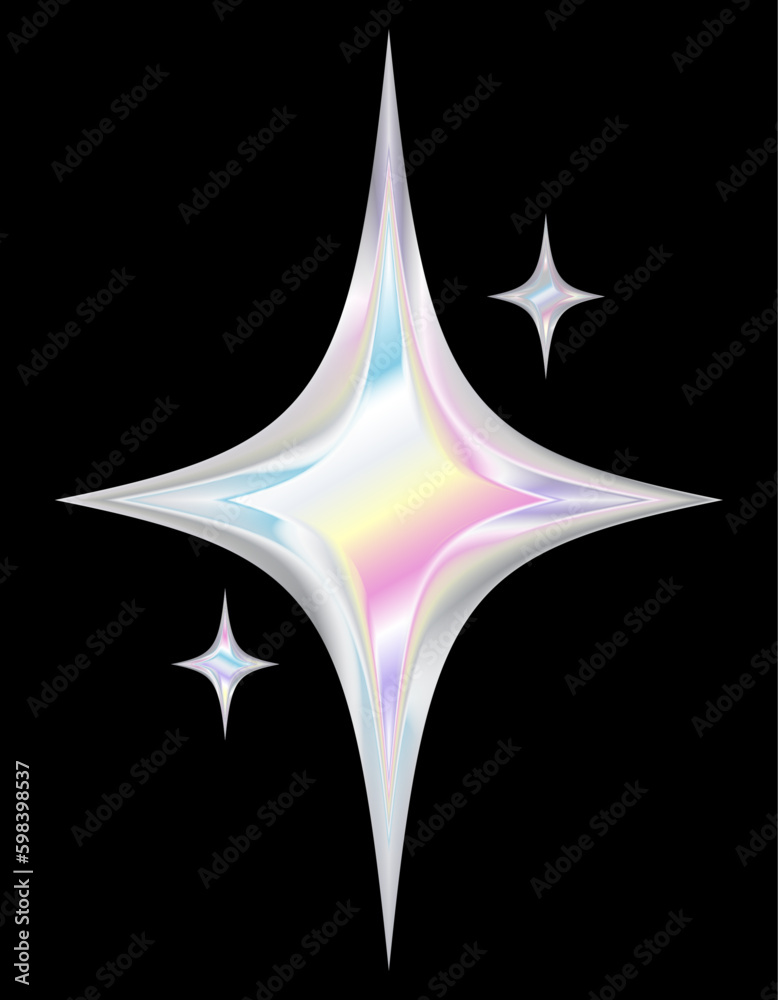 Obraz premium Y2k Chrome star element silver rainbow 3d simple star