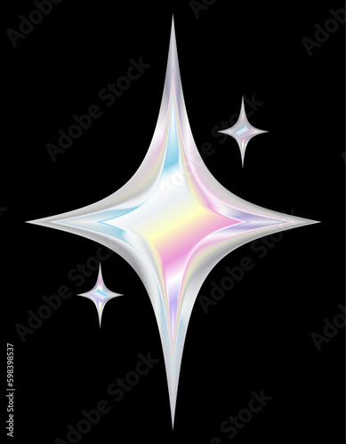 Y2k Chrome star element silver rainbow 3d simple star