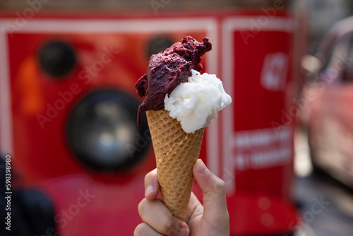 Photography Turkish Ice Cream in the Istiklal Street Red Tram, Taksim Square Beyoglu, Istanb