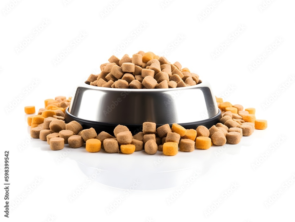 Dog food in bowl isolated on white background. Dog food in bowl isolated on white background.