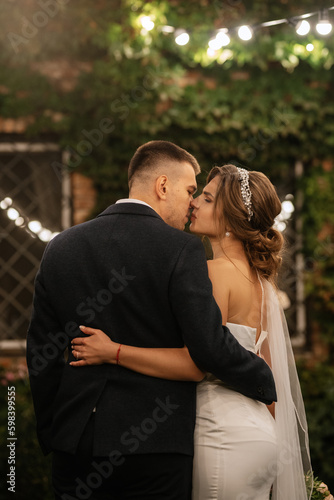 portrait of a young couple of bride and groom on their wedding day