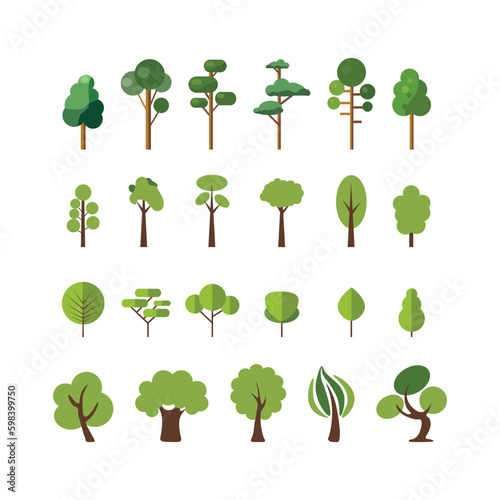 Set of original trees on white. Trees of different types for origami. EPS10. Vector illustration photo