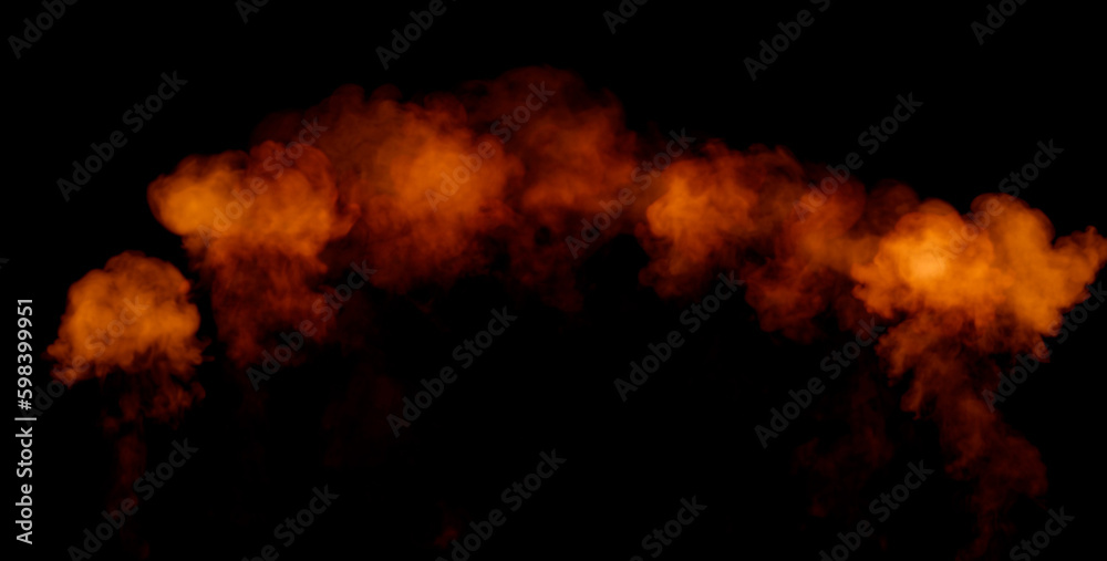 Series of powerful burstings with flames, isolated - object 3D illustration - obrazy, fototapety, plakaty 