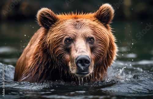 brown bears looking for eating salmon in the river, generative ai