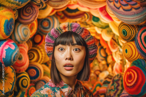 Asian woman tripping on psychedelics. Generative AI