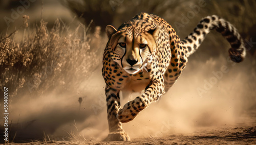 cheetah running out of a wide open habitat, generative ai photo
