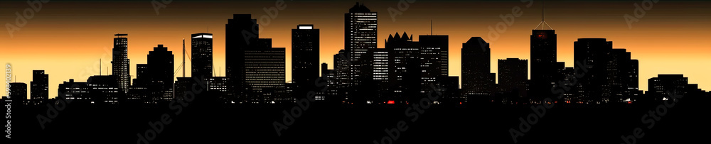 very large city skyline at sunset, illustration, generative ai
