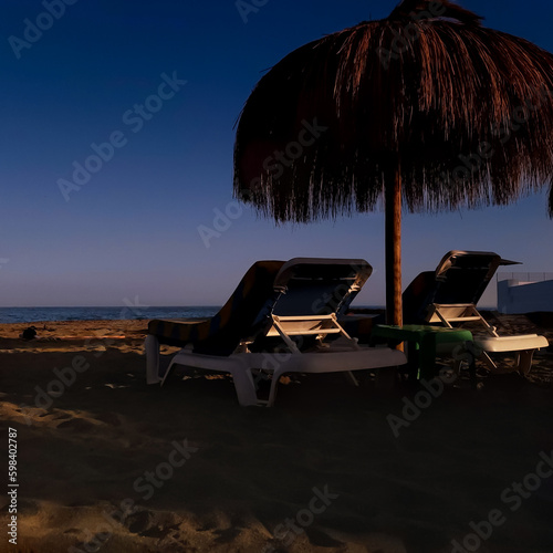 Afternoon light on the beach, Marbella, Spain (ID: 598402787)