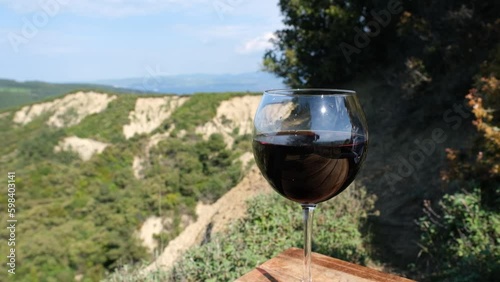 glass of red wine on a vineyard