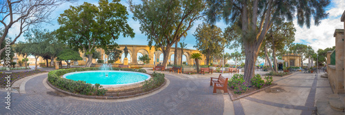 Upper Baraka garden and with the decorative stone arches, Valleta, Malta.