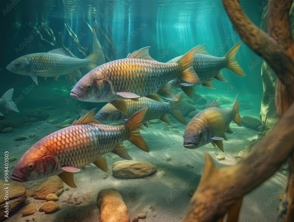 Group of Fish in natural habitat (generative AI) Group of Fish in natural habitat (generative AI)