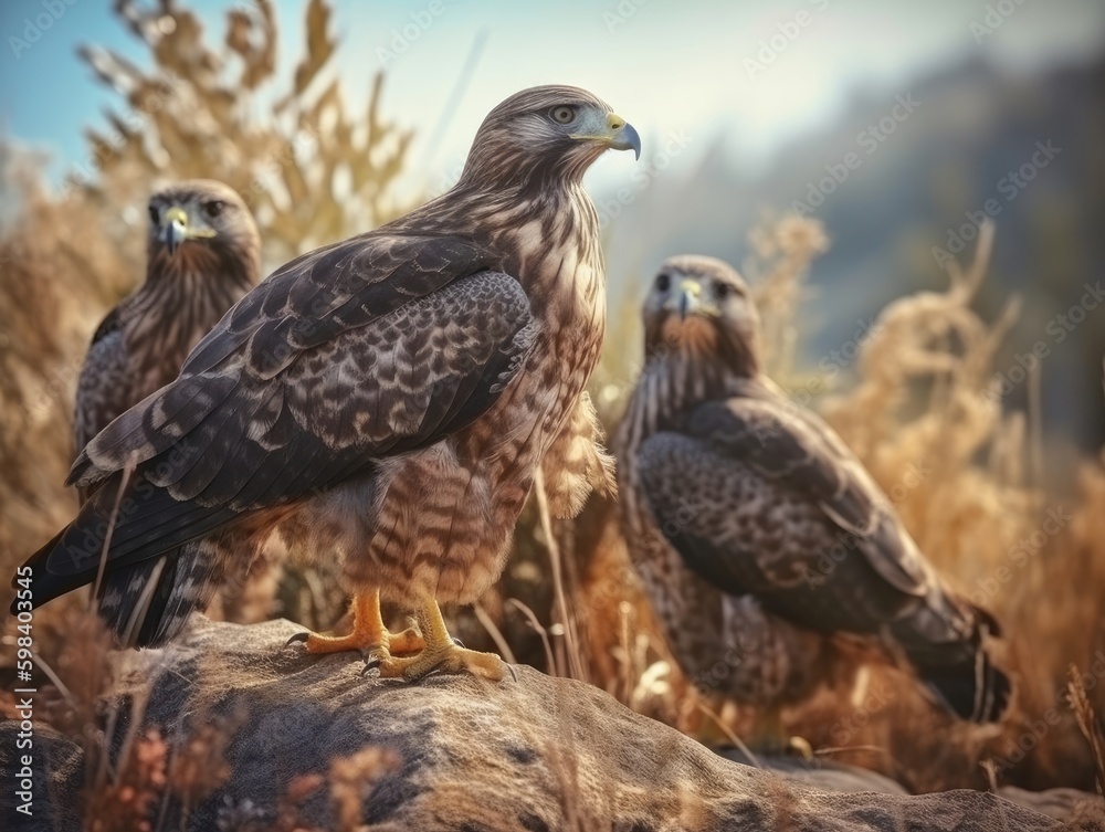 Group of Buzzard in natural habitat (generative AI) Group of Buzzard in natural habitat (generative AI)