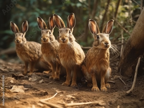Group of Hare in natural habitat (generative AI) © HandmadePictures