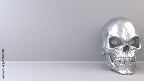 Metal skull in bright studio background - background template - right side