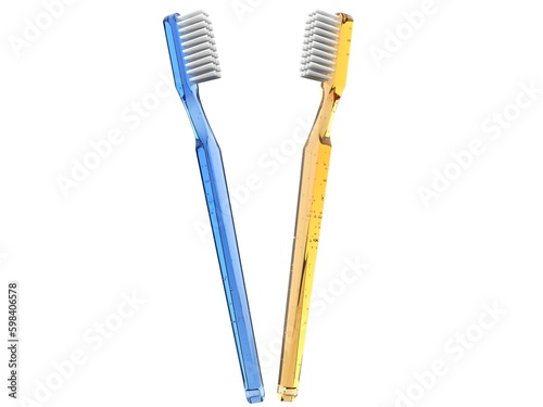 Brand new blue and yellow toothbrushes