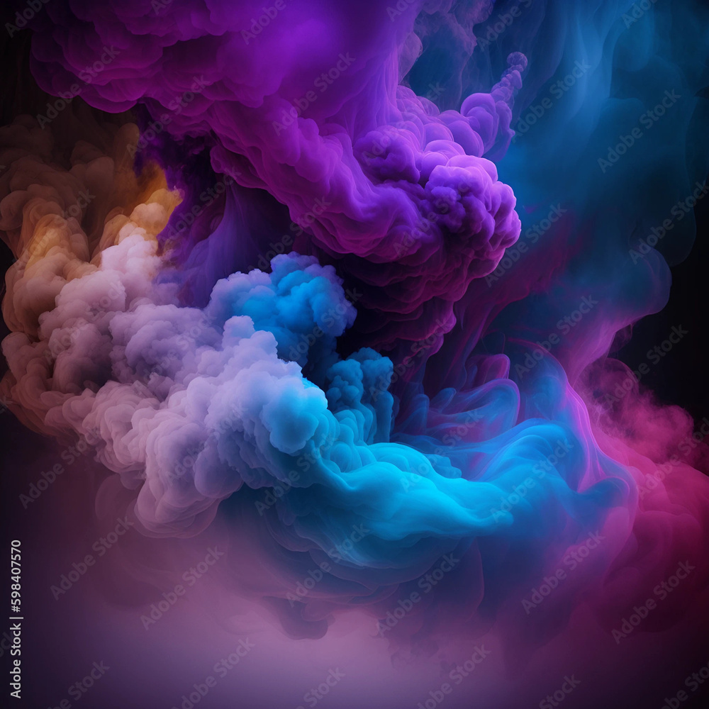 Mist texture. Color smoke. Paint water mix. Mysterious storm sky. Colored glowing fog cloud wave abstract art background with free space.