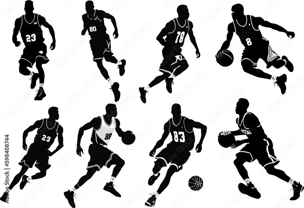 Silhouettes of basketball players, vector set 1
