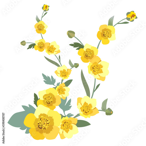 yellow bright spring flowers element for design and decor on a white background
