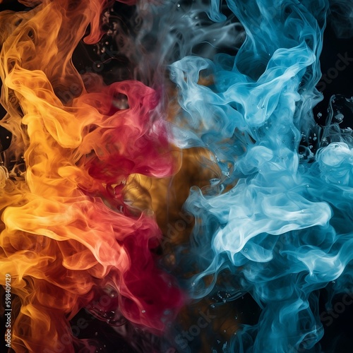 Battle Between Fire and Ice - Smoke Background -Black Background