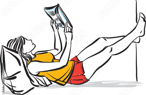 pretty woman relaxing reading a book vector illustration