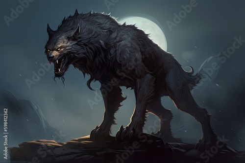 Scary wolf at night, monster, werewolf © Kateryna