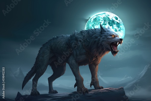 Scary wolf at night, monster, werewolf