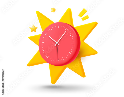Clock with explosion effect. 3d vector mobile application icon with notification