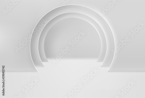 Bright empty interior with arc. 3d vector illustration