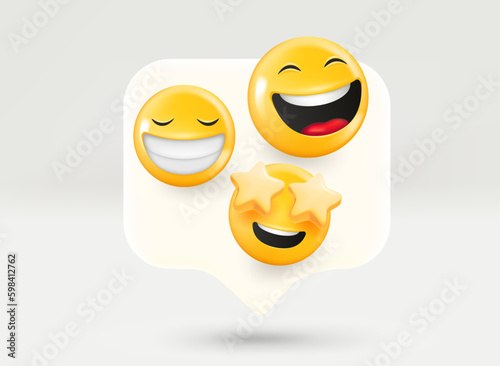 Chat bubble with social media emojis. 3d vector illustration
 photo