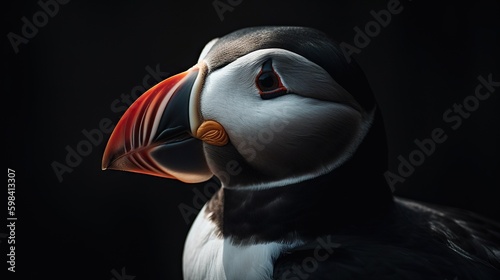 Atlantic puffin bird closeup. Generative AI © AngrySun