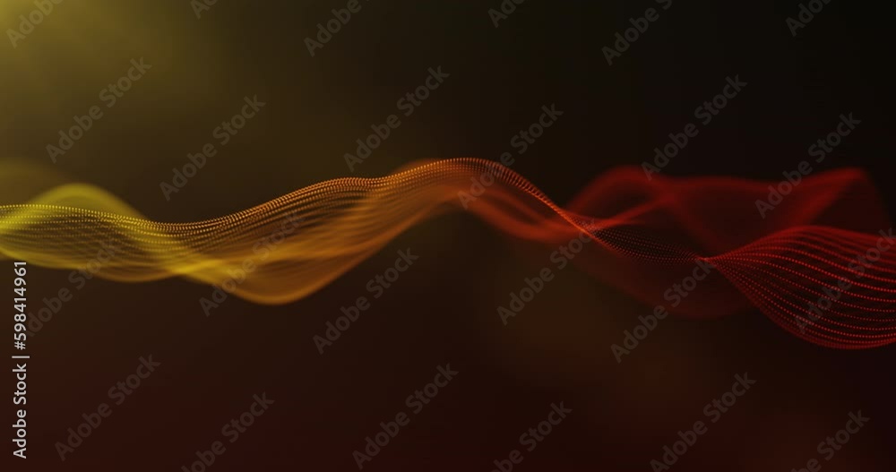 Digital orange particles wave with motion abstract futuristic background, Cyber technology, 3D, 4K seamless loop.