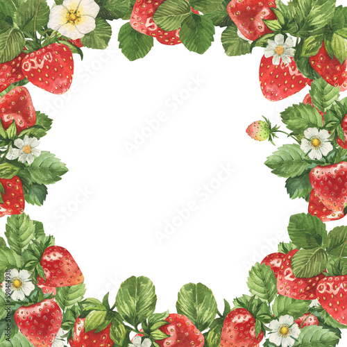 Watercolor hand drawn strawberry illustration on white background