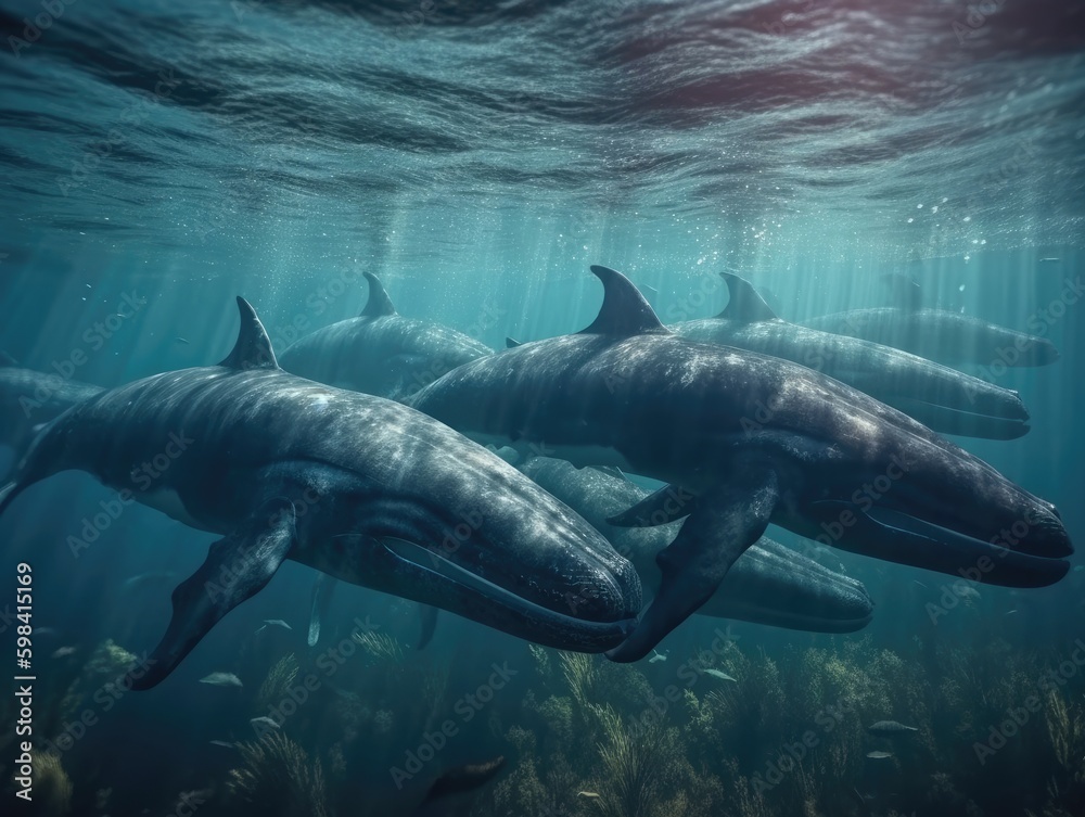 Fototapeta premium Group of Whale in natural habitat (generative AI)