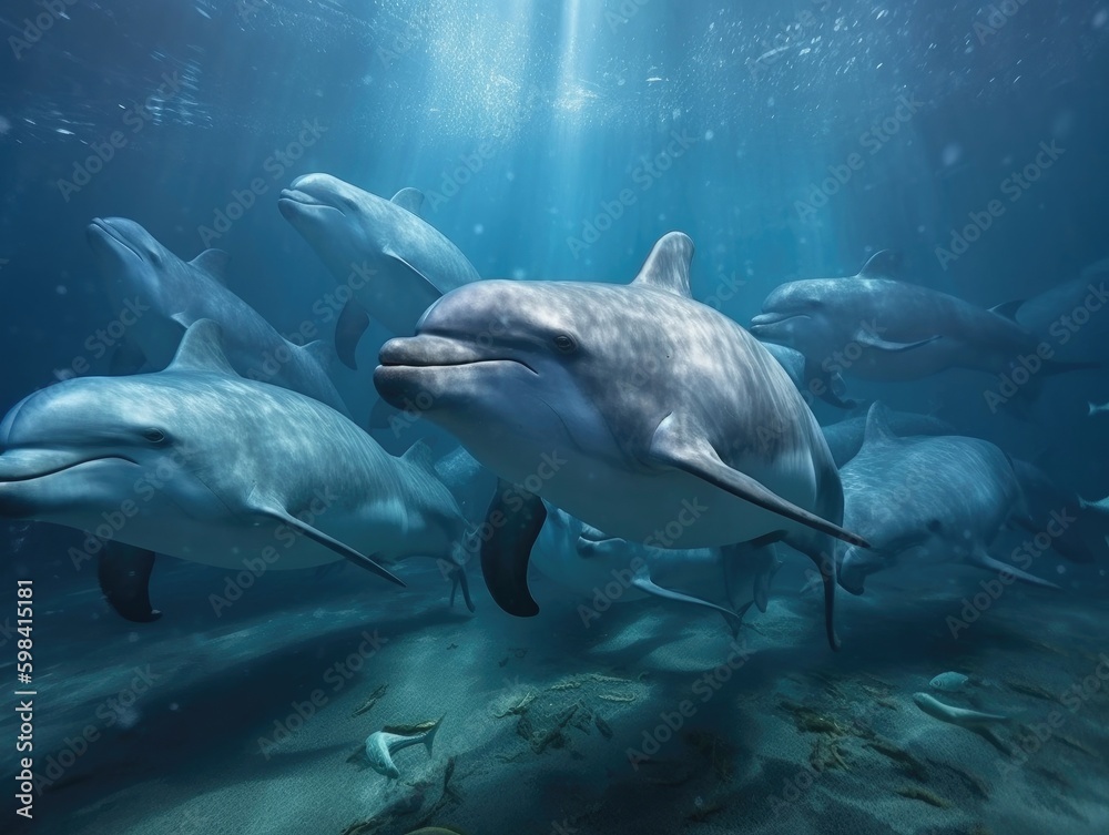 Fototapeta premium Group of Dolphin in natural habitat (generative AI)