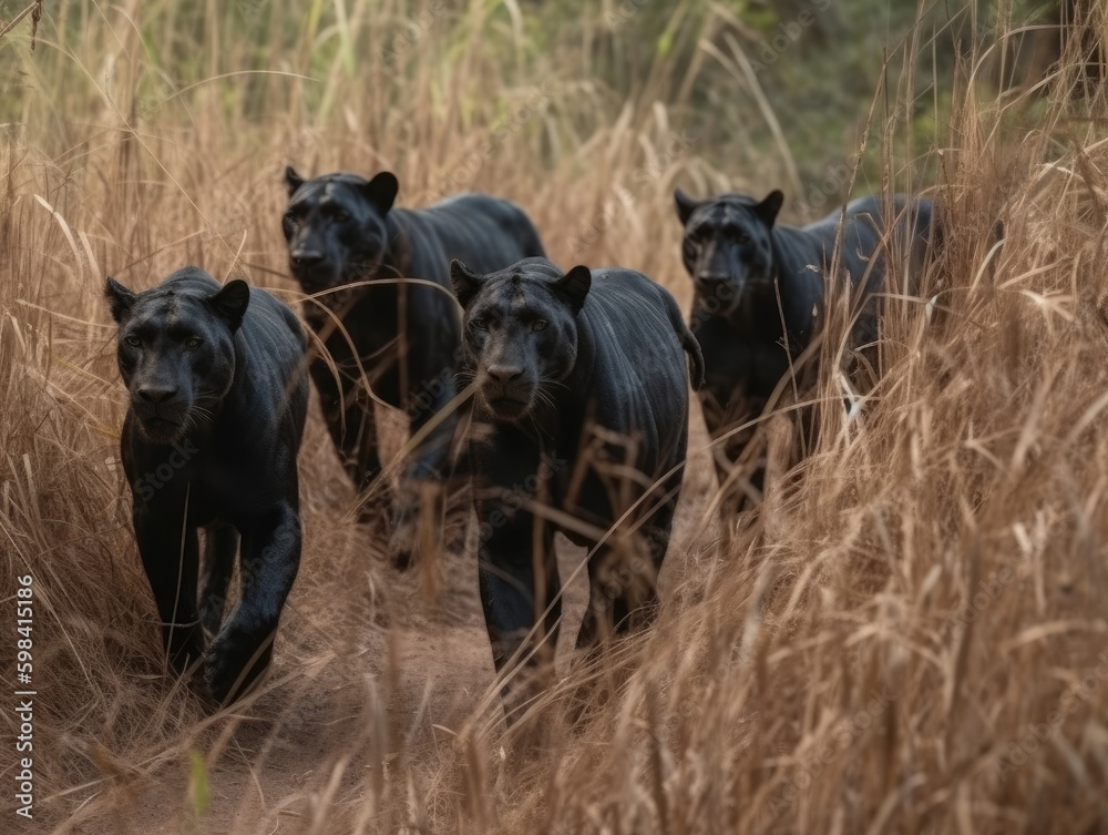 Group of Black panther in natural habitat (generative AI) Group of Black panther in natural habitat (generative AI)