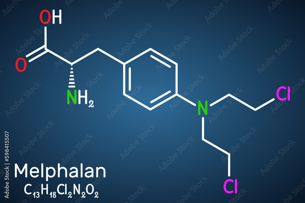 Melphalan molecule. It is chemotherapy medication, alkylating ...