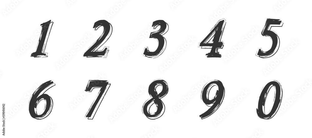 Hand drawn numbers set. Vector illustration.
